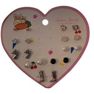 Fashion‎ Jewelry Handmade Stud Earrings Set Cute Animal Heart 10 Pairs